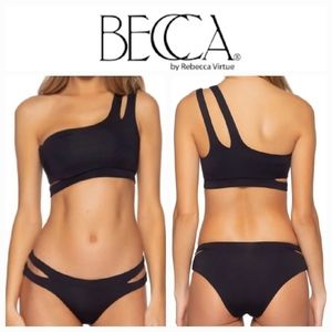 Becca by Rebecca Virtue Jetsetter Black asymmetrical bikini top & bottom Sz M